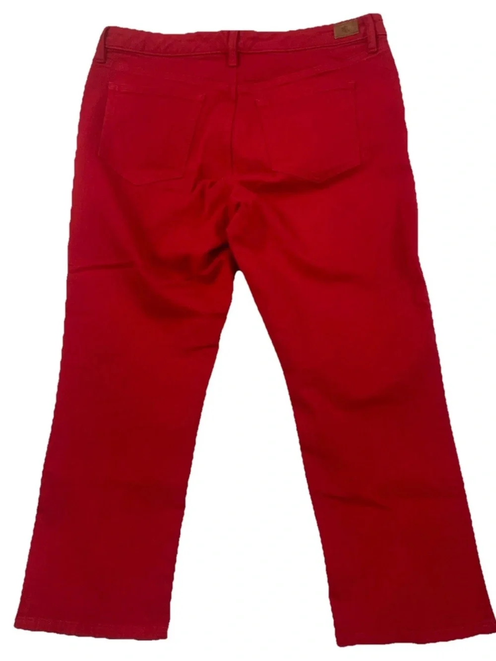 Lauren Ralph Lauren Straight Leg Red Denim Jeans Size 14 Logo Leather Patch